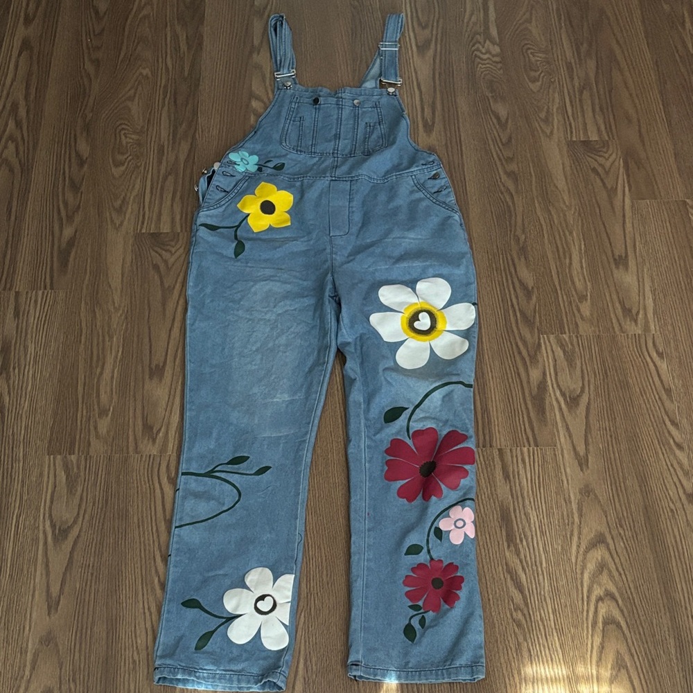 Floral Embroidered Denim Jumpsuit